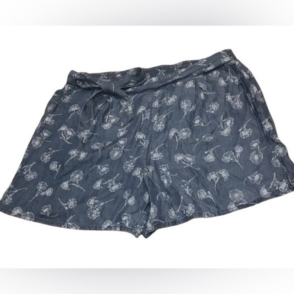 Womens XL Pull On Shorts Elastic Waist Zac Rachel Paperbag Tie Bow Dandelion